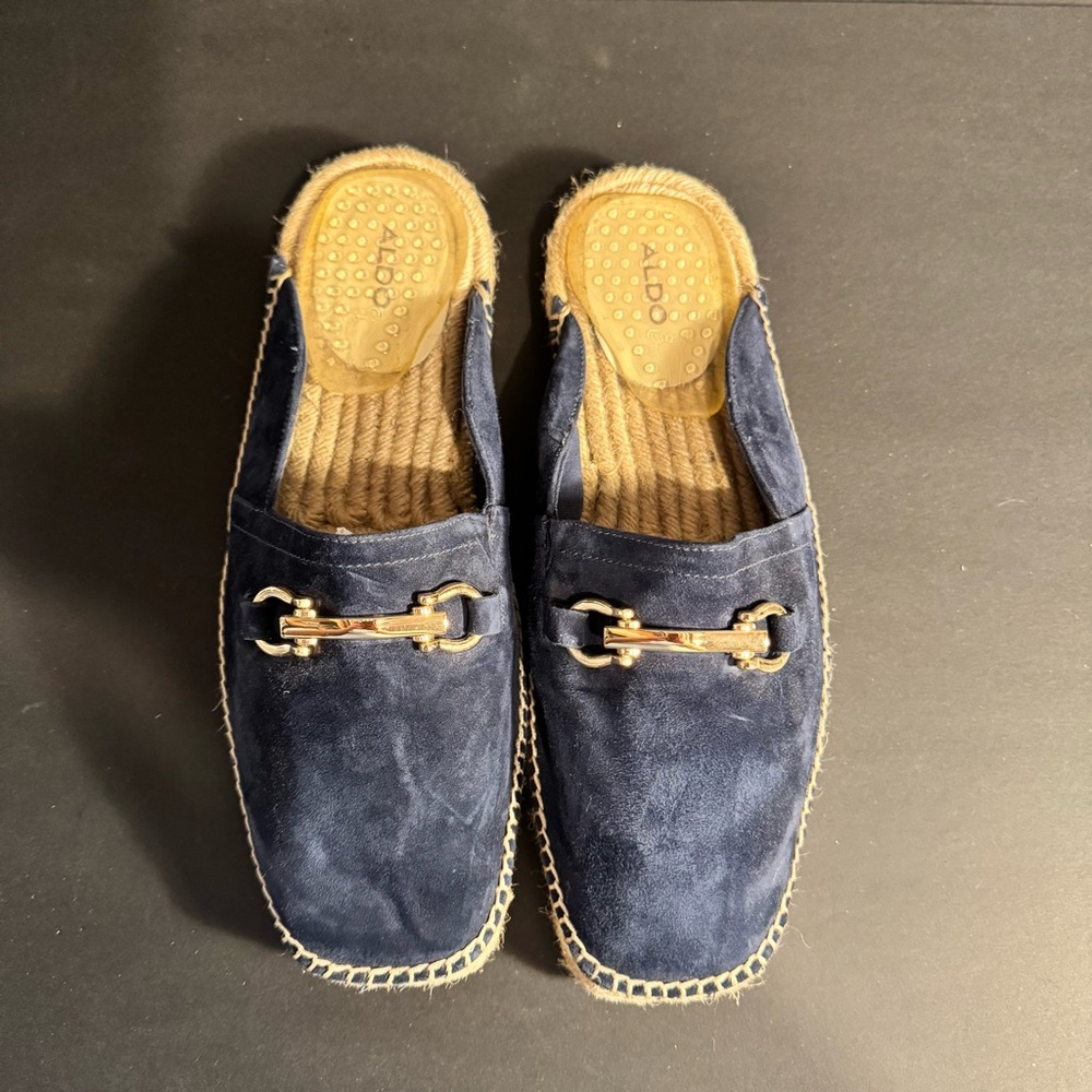 Aldo Blue Suede Loafers with Gold Accent